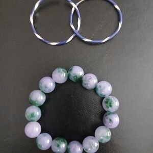 Purple and Green Beaded Bracelet Set
